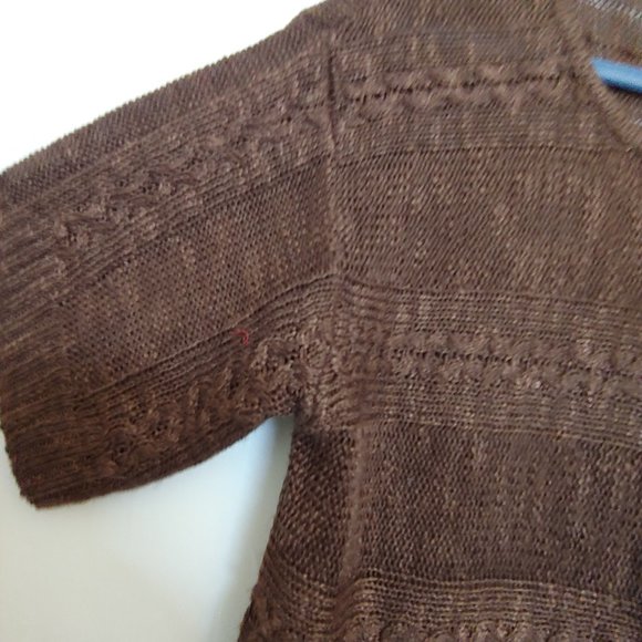 Ariat light weight chocolate brown knit short sleeve sweater with fringe sz s/m - Picture 5 of 12